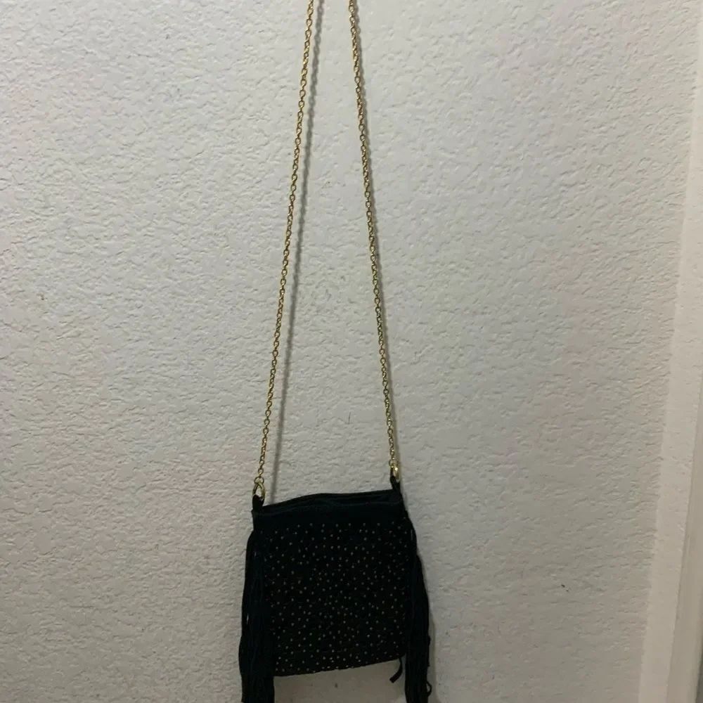 Mossino Supply Co Black studded suede fringe bag